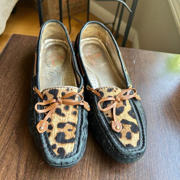MARC JOSEPH Women's Cypress Braid Black Leopard Leather Golf Loafers SZ 9 - Picture 1 of 10